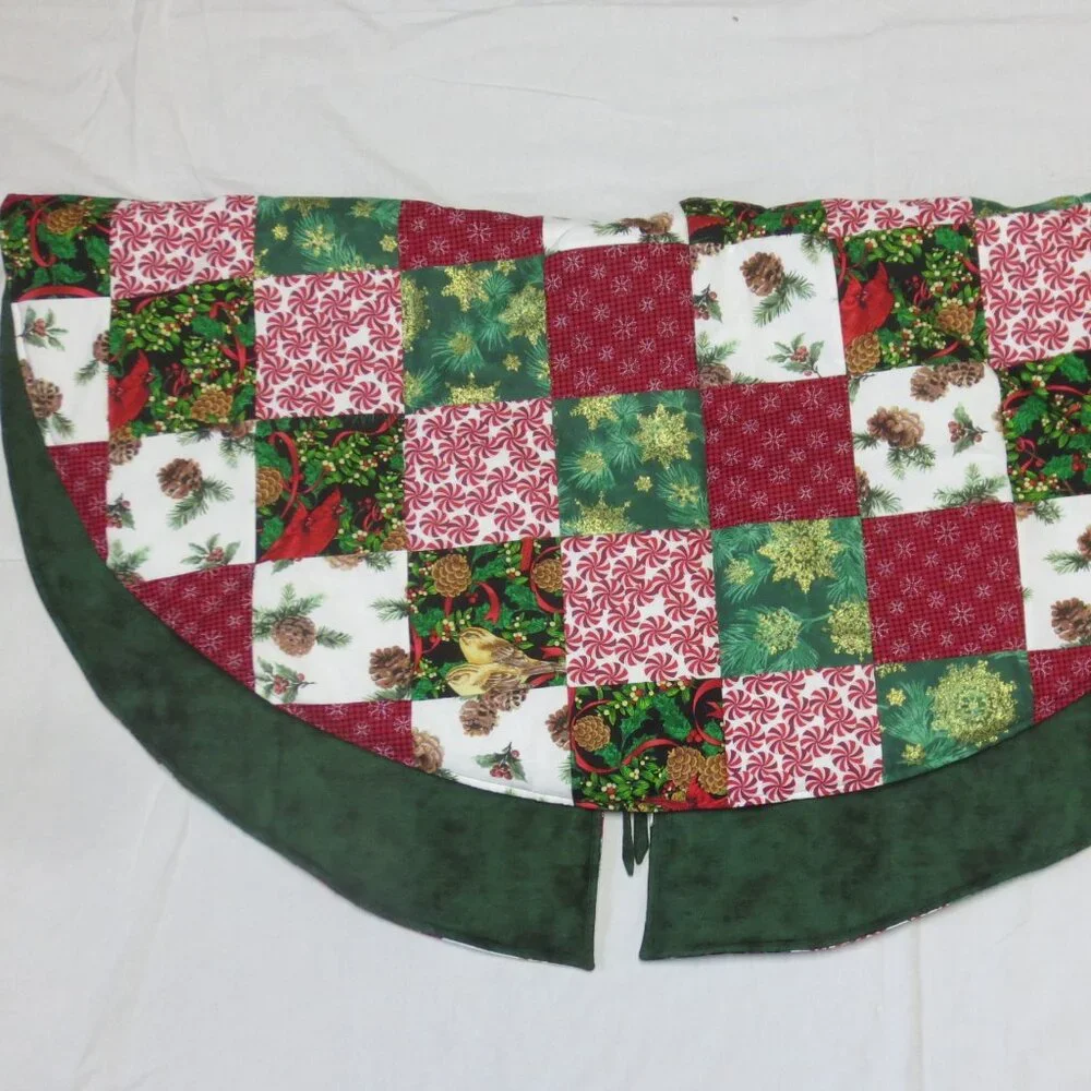 Handmade Quilted Patchwork Christmas Tree Skirt 44” Vintage Country Decor